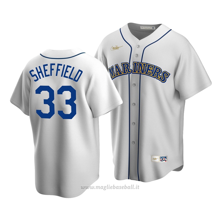 Maglia Baseball Uomo Seattle Mariners Justus Sheffield Cooperstown Collection Primera Bianco